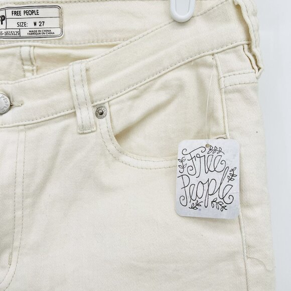 NWT Free People Women's Ivory Jeans Size 27 Distressed Fringe Frayed Hem Stretch - Picture 7 of 11